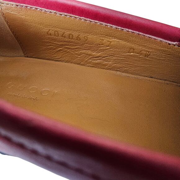 Gucci Jordaan Horsebit Flat Slip On Loafer Red Leather Gold Buckle Size 37 US 7 - Picture 11 of 11